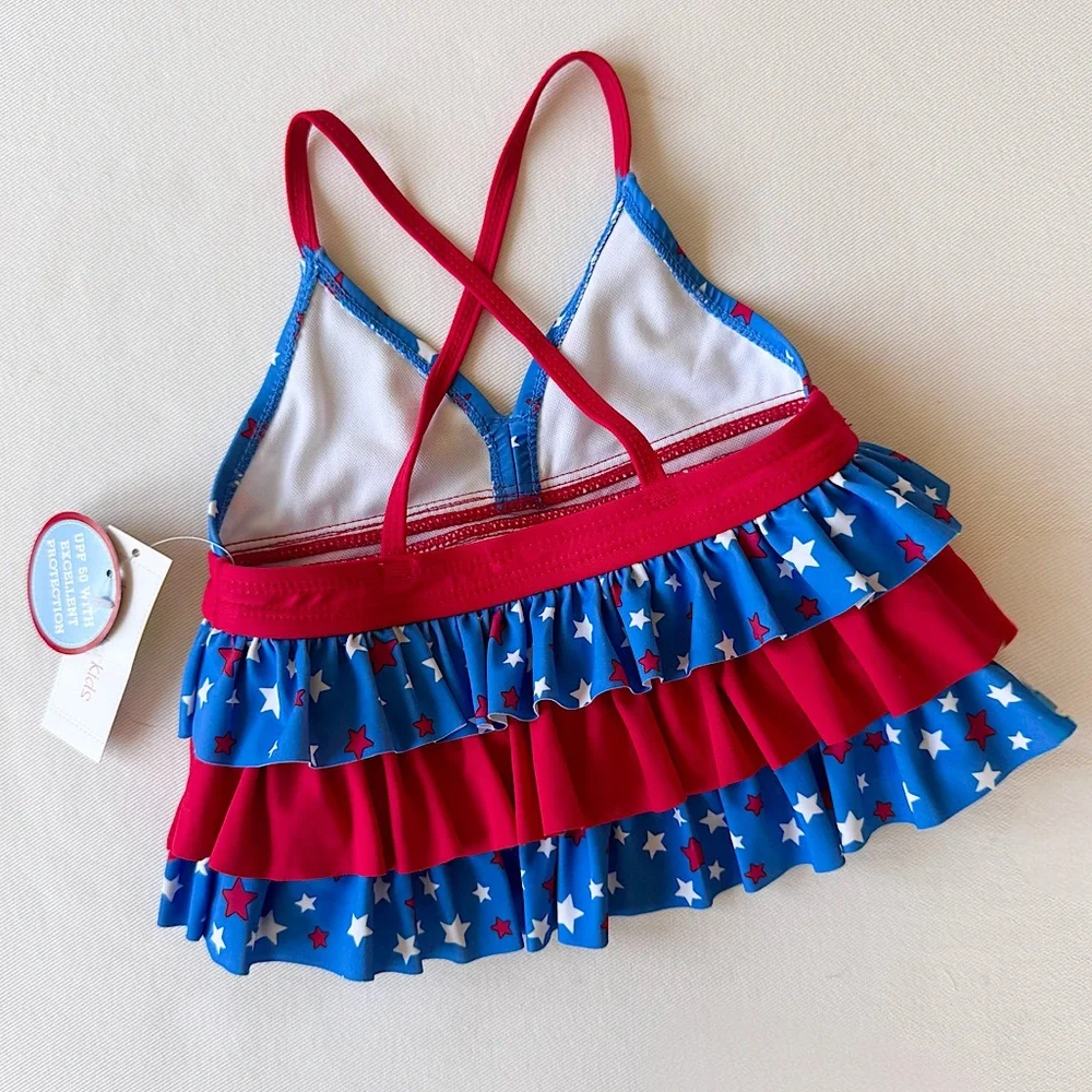 Wonder Kids Toddler Girls Patriotic Red White & Blue Stars Swim Top